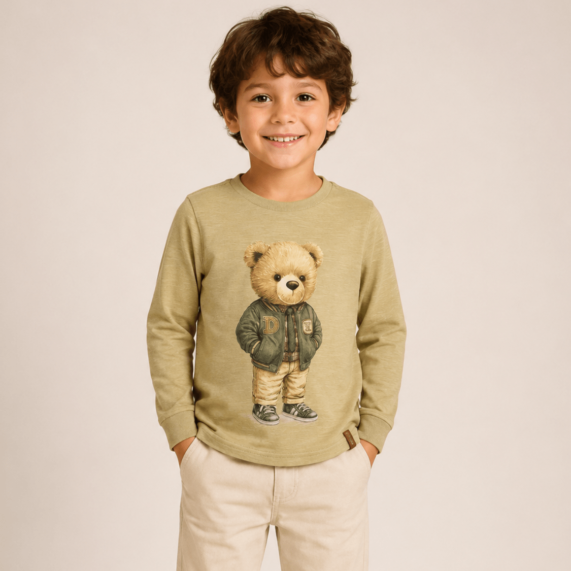 Camiseta Infantil Algodão Teddy Vintage Verde Dame
