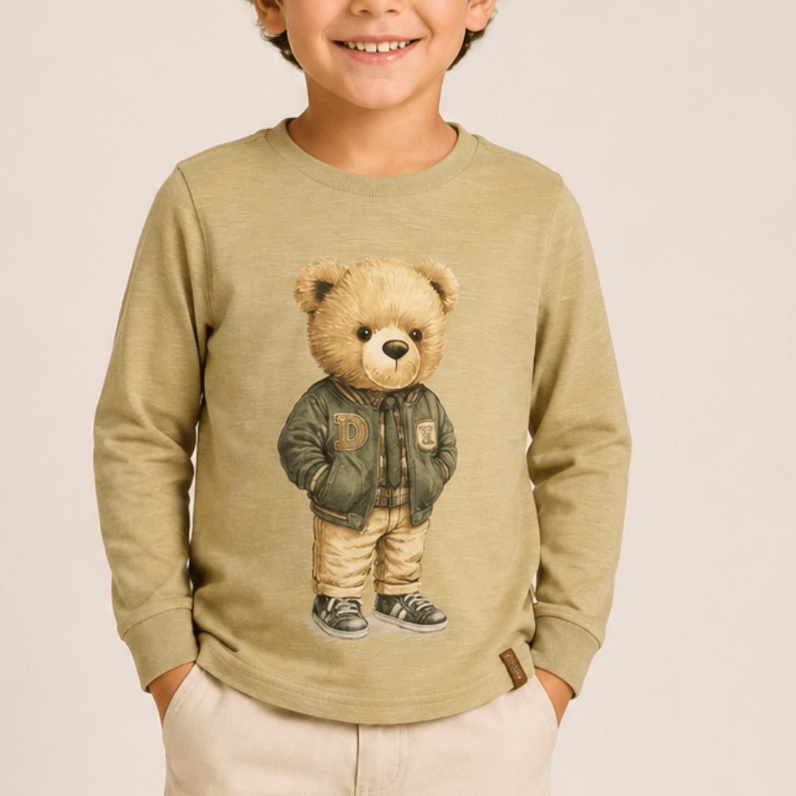 Camiseta Infantil Algodão Teddy Vintage Verde Dame