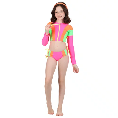Biquini Cropped Manga Longa Giovana Pink Neon Siri Kids