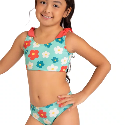 Biquini Floral Grande Verde Agua Kids Dedeka