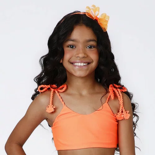 Biquini Infantil Faixinha Alexia Tech Laranja Neon Siri Kids