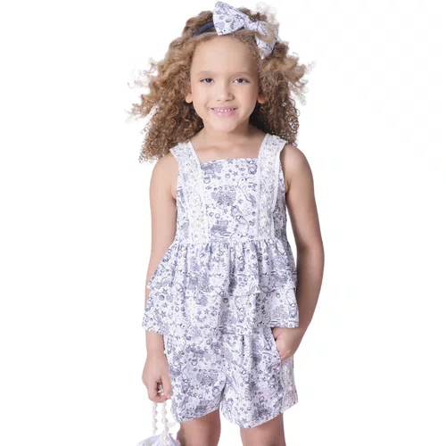 Blusa Algodão Alça Bordados Toile De Jouy Sereia Pituchinhus