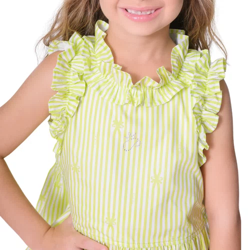 Blusa Algodão Listras Verde Babados Pituchinhus