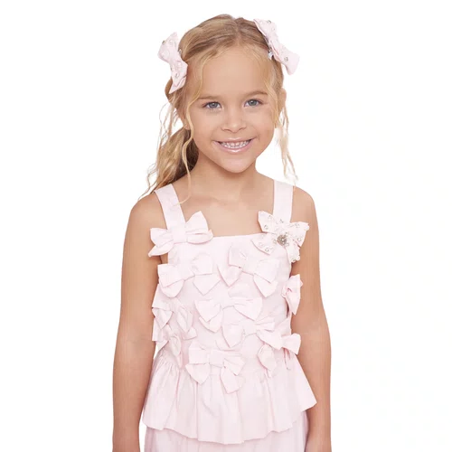 Blusa Algodão Multi Laços Bordados Rosa Baby Pituchinhus