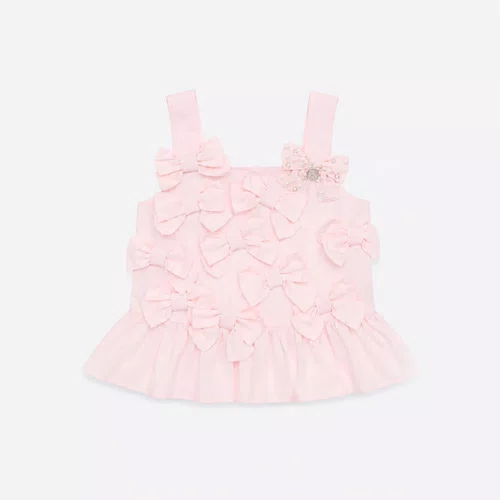 Blusa Algodão Multi Laços Bordados Rosa Baby Pituchinhus