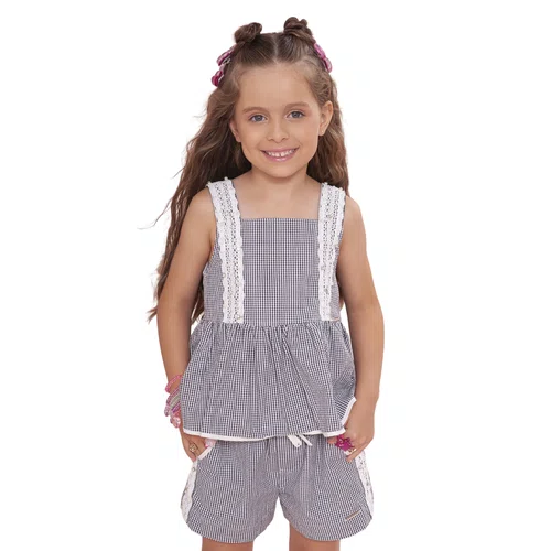 Blusa Algodão Xadrez Renda Bordada Pituchinhus