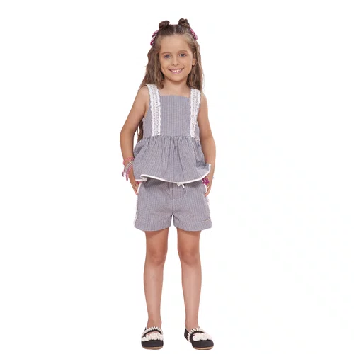 Blusa Algodão Xadrez Renda Bordada Pituchinhus