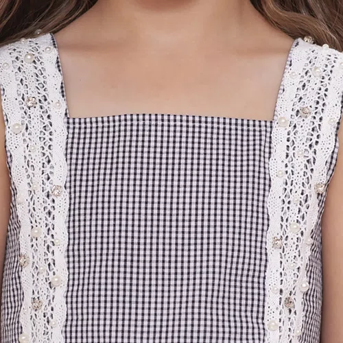 Blusa Algodão Xadrez Renda Bordada Pituchinhus