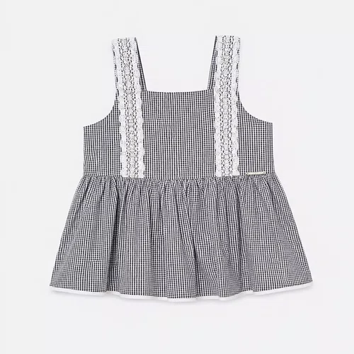 Blusa Algodão Xadrez Renda Bordada Pituchinhus
