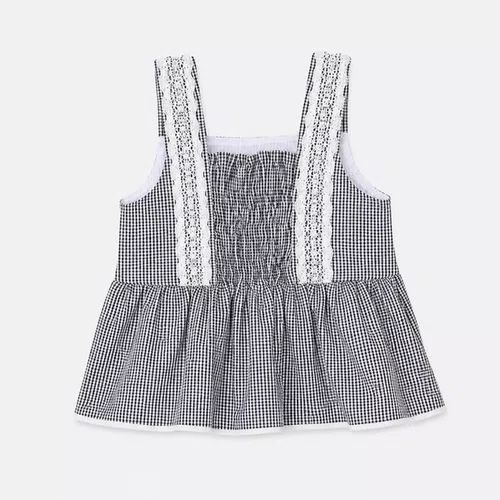 Blusa Algodão Xadrez Renda Bordada Pituchinhus
