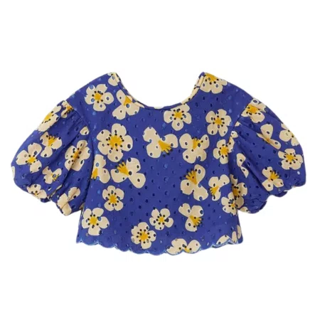 Blusa Bordada Florada Mini Azul Fabula