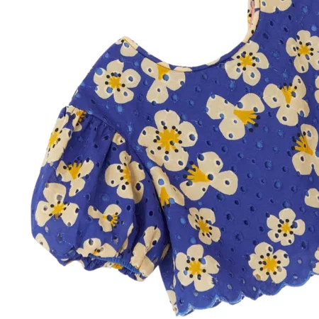 Blusa Bordada Florada Mini Azul Fabula