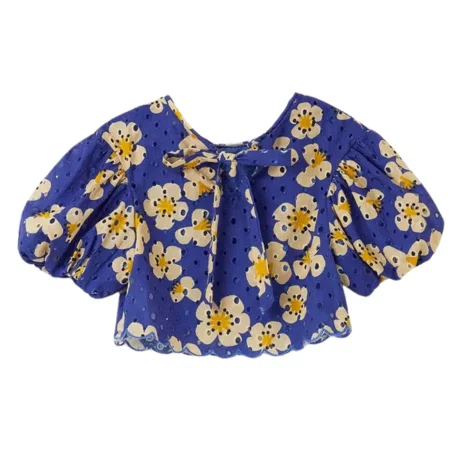 Blusa Bordada Florada Mini Azul Fabula