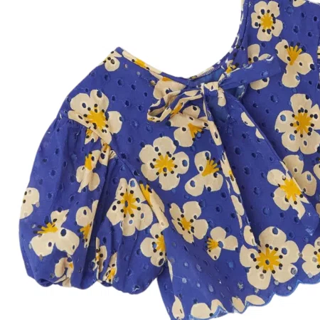 Blusa Bordada Florada Mini Azul Fabula