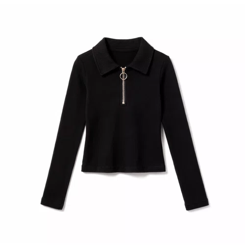 Blusa Canelada Gola e Ziper Preto Vanilla