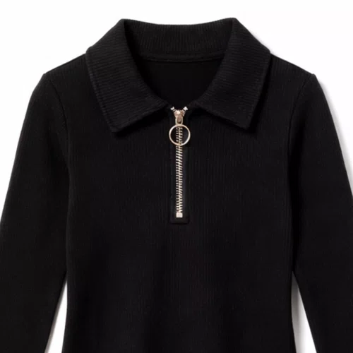 Blusa Canelada Gola e Ziper Preto Vanilla