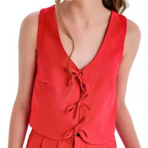 Blusa Colete Linho Vermelho Lacinhos Vanilla