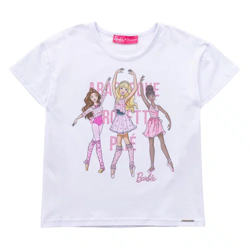 Blusa Cotton Bailarinas Cristal Branco Barbie Pituchinhus