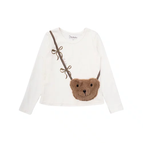 Blusa Cotton Bolsa Rosto Ursinha Off White Pituchinhus