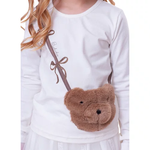 Blusa Cotton Bolsa Rosto Ursinha Off White Pituchinhus