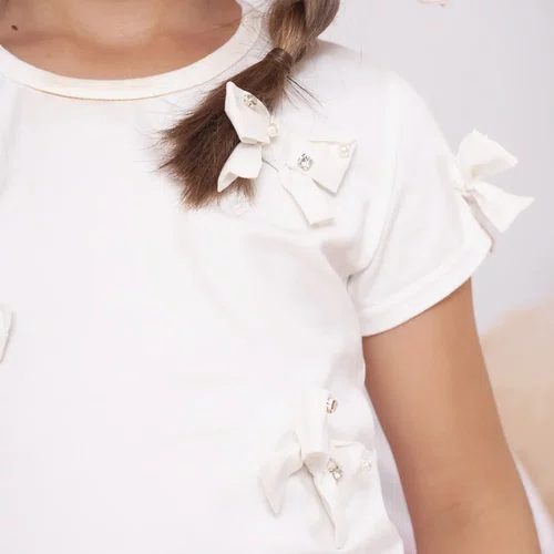 Blusa Cotton Multi Laços Algodão Bordados Off White Pituchinhus