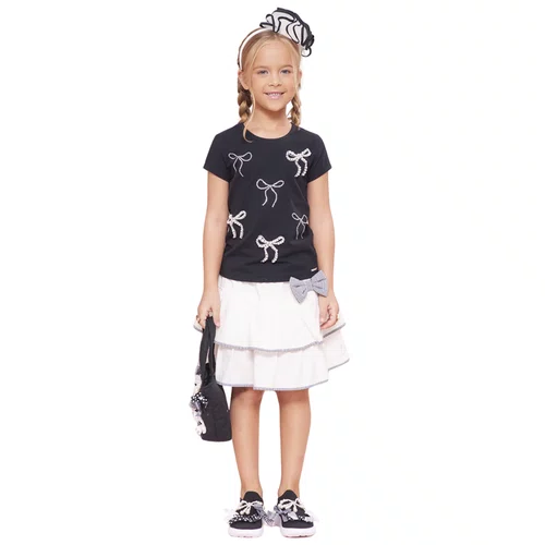 Blusa Cotton Multi Laços Cristais e Bordados Preto Pituchinhus
