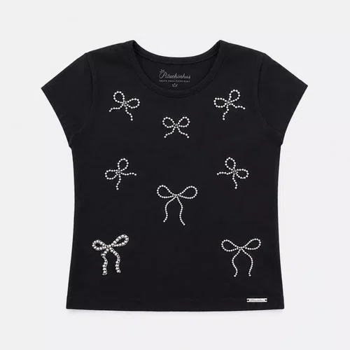 Blusa Cotton Multi Laços Cristais e Bordados Preto Pituchinhus