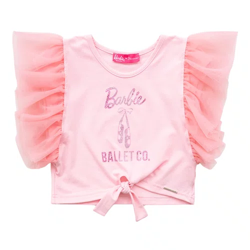 Blusa Cotton Sapatilhas Cristal Tule Rosa Barbie Pituchinhus