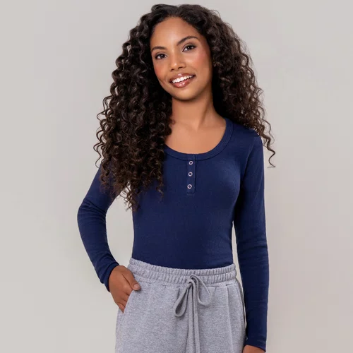 Blusa Cropped Canelada Marinho Vanilla
