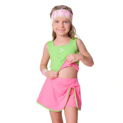 Blusa Cropped Light Dupla Face Verde e Rosa Pituchinhus