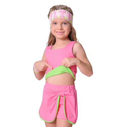 Blusa Cropped Light Dupla Face Verde e Rosa Pituchinhus