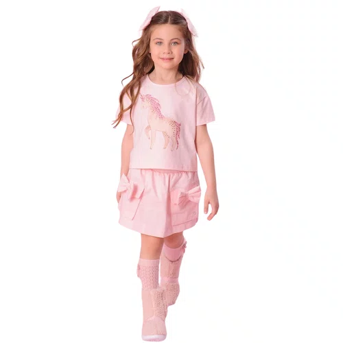 Blusa Cropped Rosa Unicornio Cristais Pituchinhus
