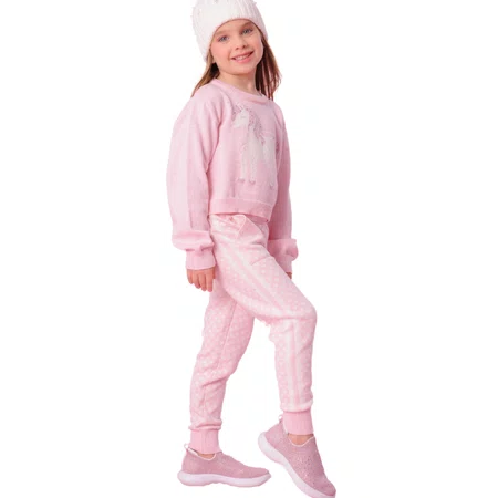 Blusa Cropped Tricot Unicornio Cristais Rosa Pituchinhus