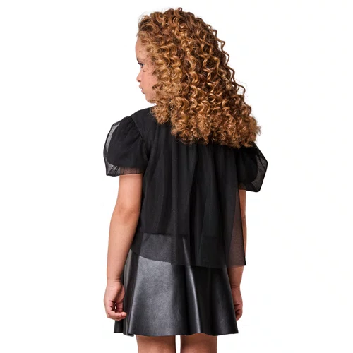 Blusa Infantil Menina Tule Pregas Preto Anime