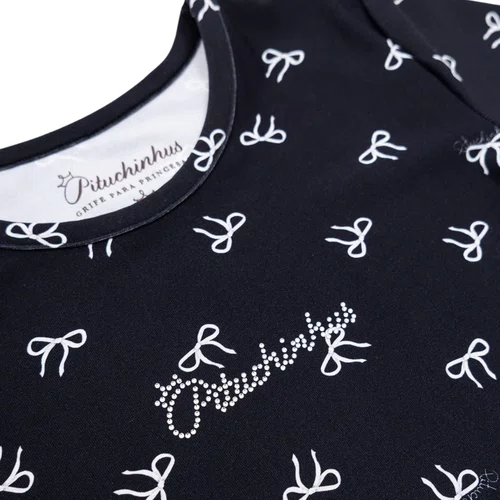Blusa Light Laços Fundo Preto Pituchinhus