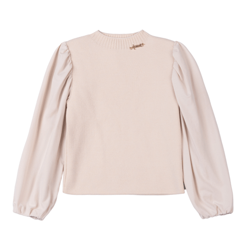 Blusa Manga Fofa Tricot Bege Cru Anime