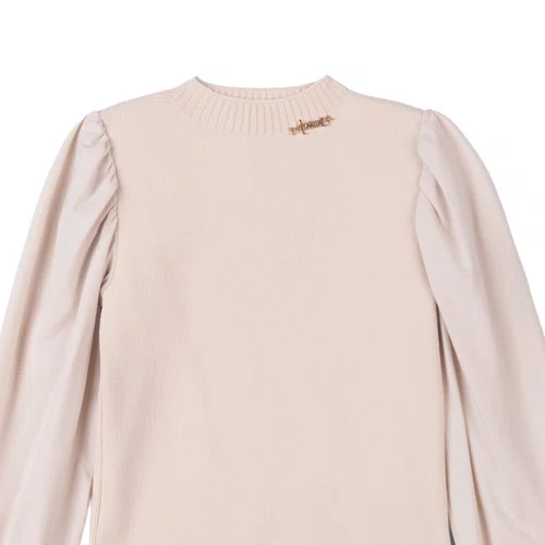 Blusa Manga Fofa Tricot Bege Cru Anime