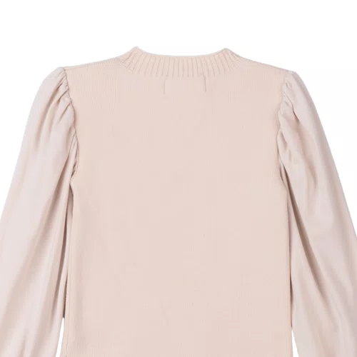 Blusa Manga Fofa Tricot Bege Cru Anime