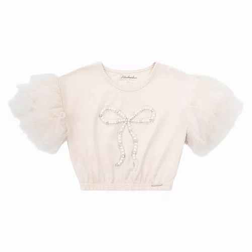 Blusa Manga Tule Laço Bordado Ninive Pituchinhus