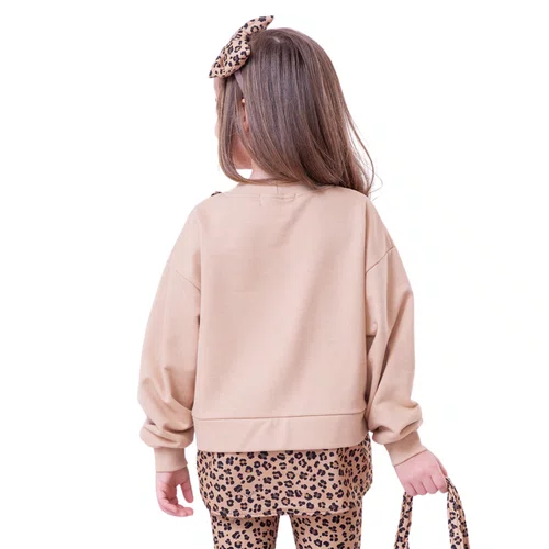 Blusa Moletom Efeito Sobreposição Onçinha Laço Pituchinhus