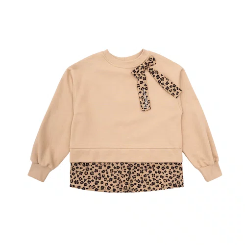 Blusa Moletom Efeito Sobreposição Onçinha Laço Pituchinhus
