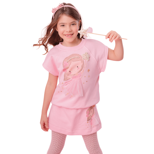 Blusa Moletom Fadinha Cristais Tule Rosa Pituchinhus