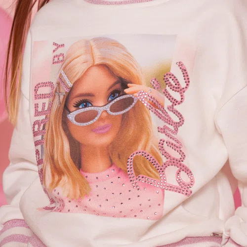 Blusa Moletom Serigrafia Barbie Off White Pituchinhus
