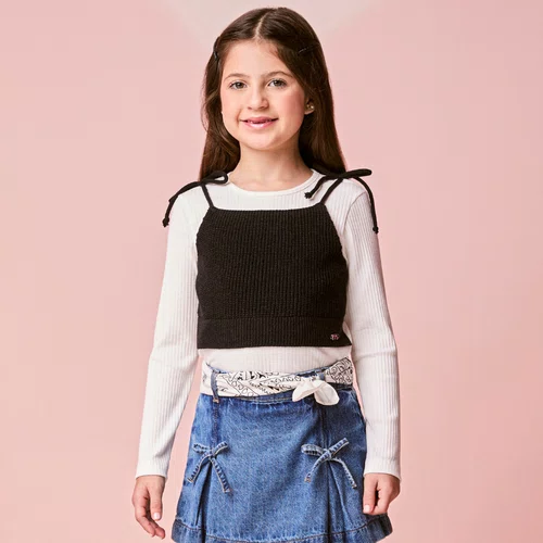 Blusa Off White Com Top Tricot Preto Momi