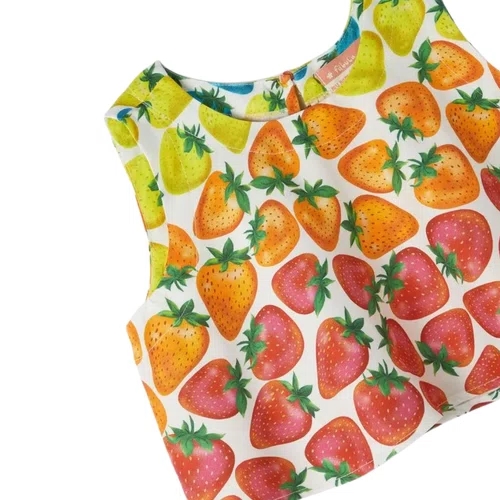 Blusa Regata Evase Morango Rainbow Fabula