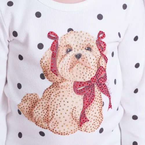 Blusa Ribana Poá e Cachorro Off White Pituchinhus