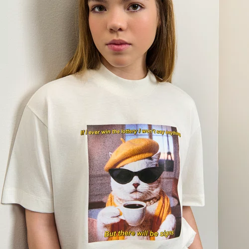 Blusa T Shirt Cat Boina Off White Authoria