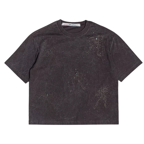 Blusa T Shirt Laço Pedraria Grafite Authoria
