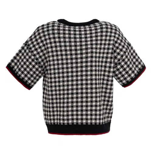 Blusa Tricot Ampla Xadrez Laço Cristal Preto Pituchinhus