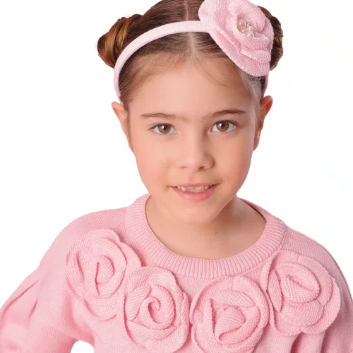 Blusa Tricot Cropped Flores Rose Pituchinhus